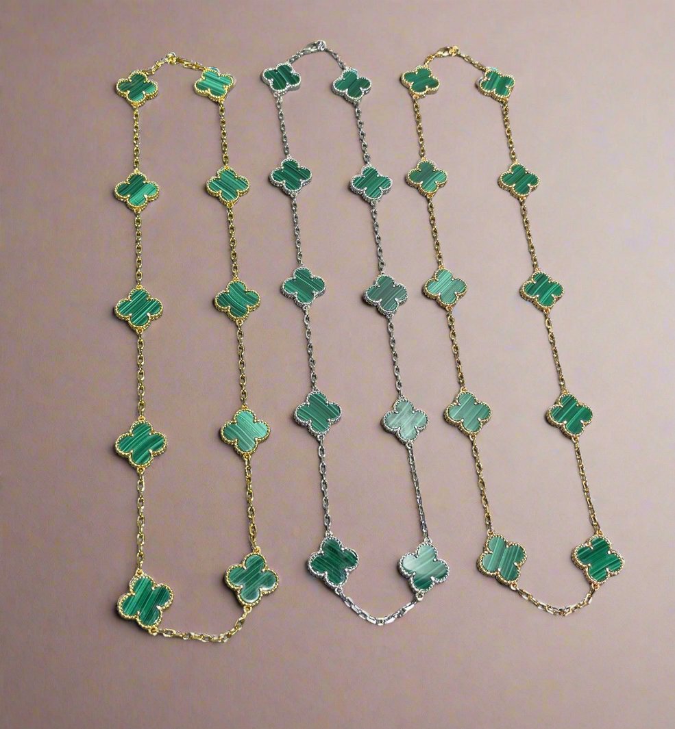 18K Vintage Alhambra Malachite 10 Motifs Necklace