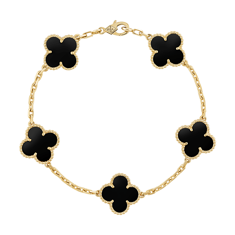18K Vintage Alhambra Five Motifs Black Bracelet