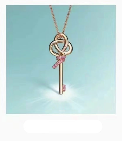 18K T Keys Woven Pink Diamonds Medium Necklace