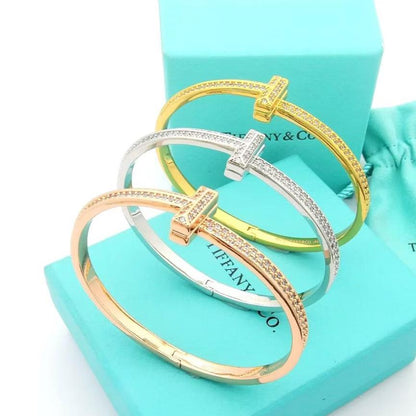 18K T1 Wide Diamond Bangle Bracelet