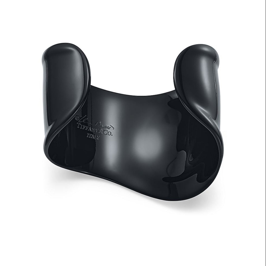 18K T Elsa Peretti Small Bone Cuff Black Bracelet