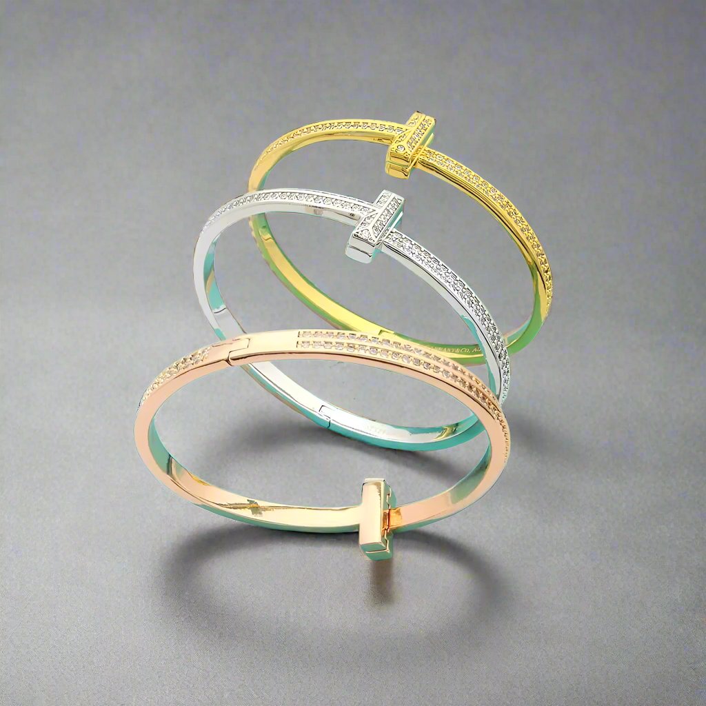 18K T1 Wide Diamond Bangle Bracelet