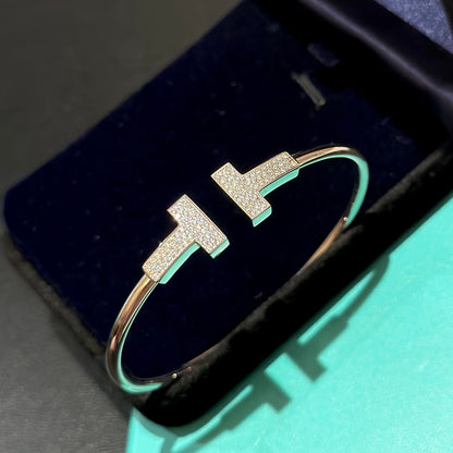 18K T Wide Diamond Wire Bracelet